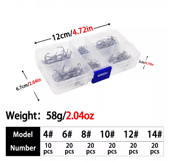 ตะขอเบ็ด 3 ทาง มีหลายเบอร์ จำนวน 111 ชิ้น รวมกล่อง  