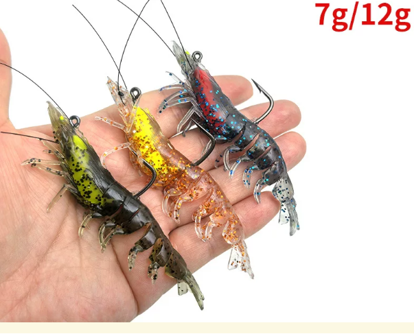 เหยื่อปลอมกุ้ง เหยื่อล่อกุ้งแบบมีน้ำหนักถ่วง รูปทรงกุ้ง ทำจากวัสดุ TPE ขนาด 8 ซม./9 ซม.