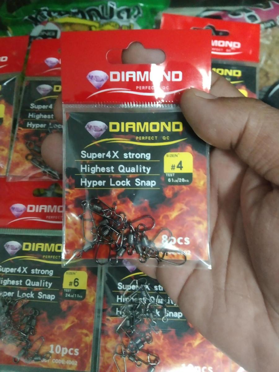 ลูกหมุนตกปลา กิ๊ฟตกปลา กิ๊ปลูกหมุนถังลาย ไดม่อน DIAMOND SUPER 4X STRONG HYPER LOCK SNAP 