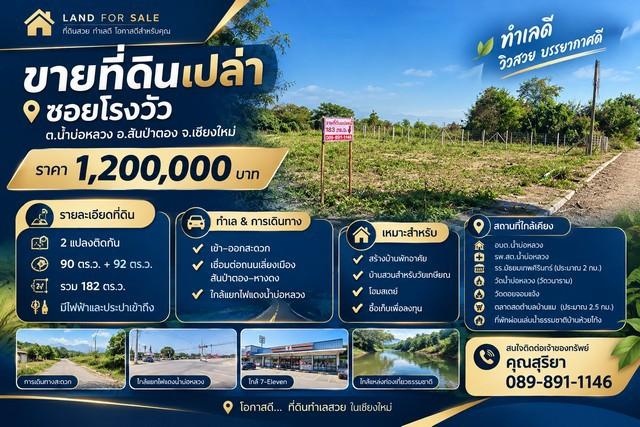 ขาย ที่ดินเปล่า 182 ตร.ว. ซอยโรงวัว ต.น้ำบ่อหลวง อ.สันป่าตอง จ.เชียงใหม่